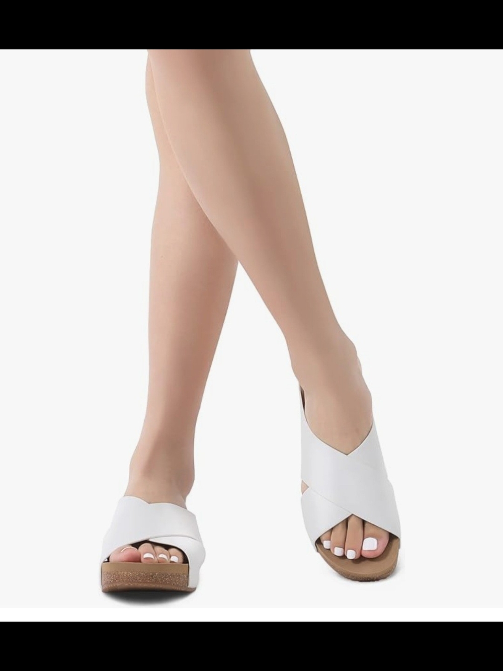 DREAM PAIRS Women's White Cross Strap Slide Sandals 8.5 - Picture 3 of 5
